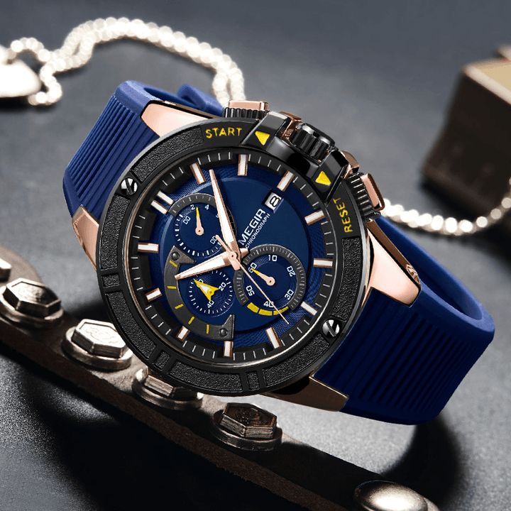 MEGIR 2095 Fashion Men Watch Chronograph Waterproof Luminous Display Sport Quartz Watch - Trendha