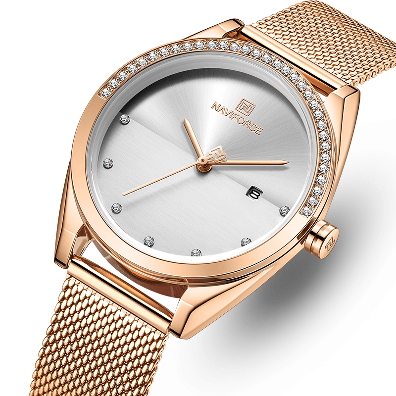 NAVIFORCE NF5015 Waterproof Ladies Wrist Watch Crystal Date Display Quartz Watch - Trendha