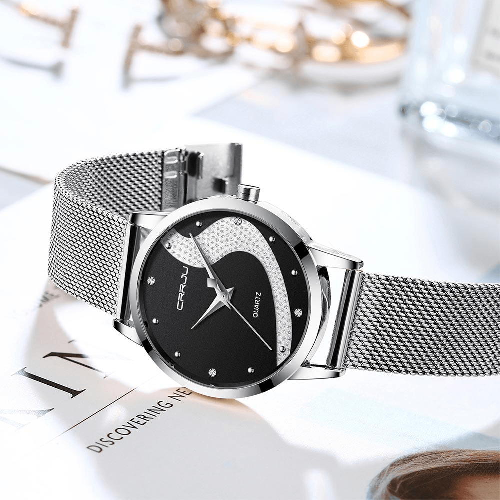 CRRJU 2179 Fashion Casual Rhinestone Decoration Dial 3ATM Waterproof Female Ultra-Thin Wristwatch Quartz Watch - Trendha