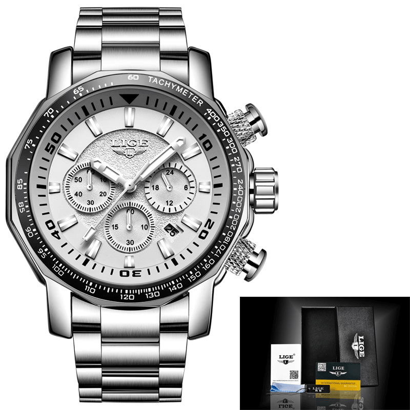 LIGE LG9871 Luxury Business Style Date Display Luminous Pointers Waterproof Stainless Steel Band Men Quartz Wrist Watch - Trendha