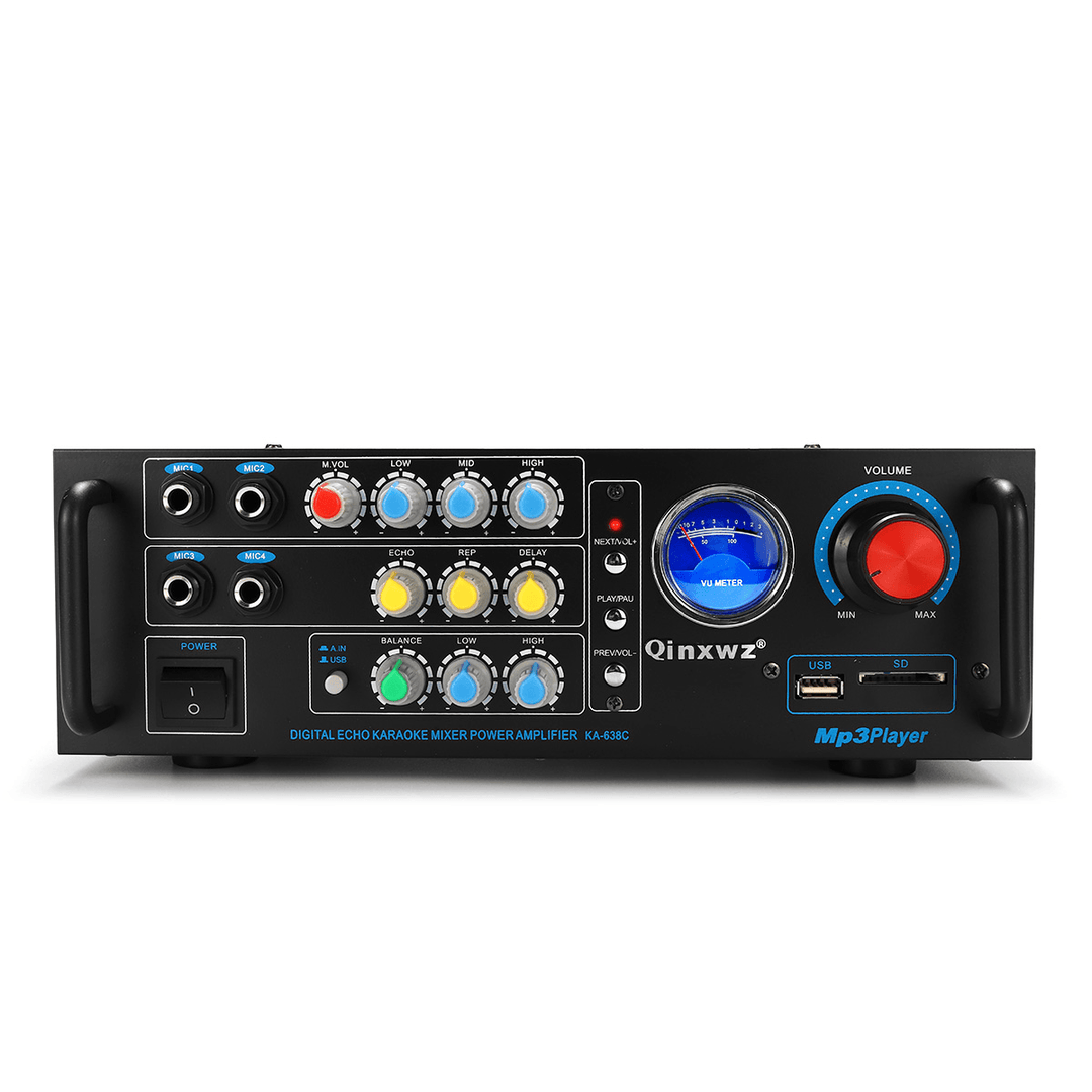 Qinxwz KA-638C 2CH 80W UV Meter Amplifier Karaoke Mixer Support Memory Card USB Microphone - Trendha
