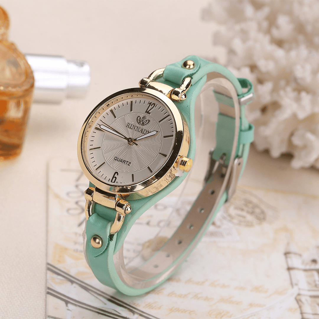 Fashion Colorful Leather Band Women Simple Dial Rose Gold Case Quartz Watch - Trendha