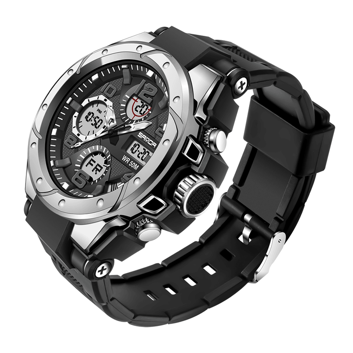 SANDA 6008 Sport Style Alarm Clock Luminous Display Watch Fashion Men Waterproof Dual Display Digital Watch - Trendha