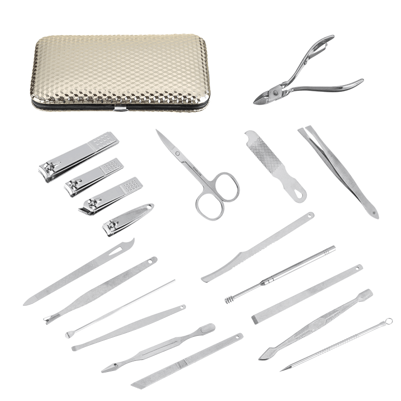 19PCS Stainless Steel Nail Clippers Pedicure Manicure Set Cleaner Cuticle Grooming Kit - Trendha