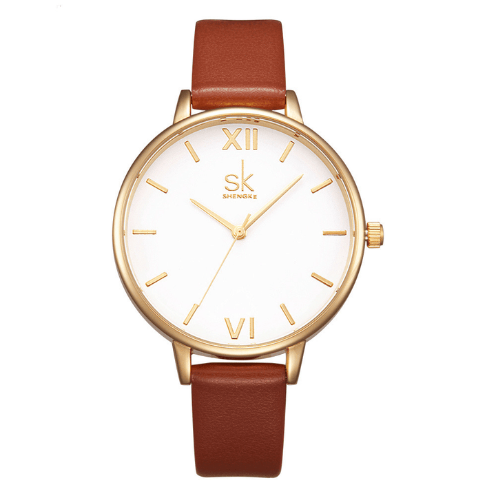SK K0056 Simple Design Ladies Wrist Watch Casual Style Leather Strap Quartz Watches - Trendha