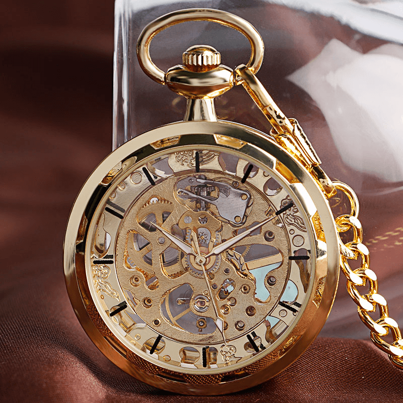 Deffrun Gold Case Gift Hand-Winding Mechanical Watch without Cover Pocket Watch - Trendha