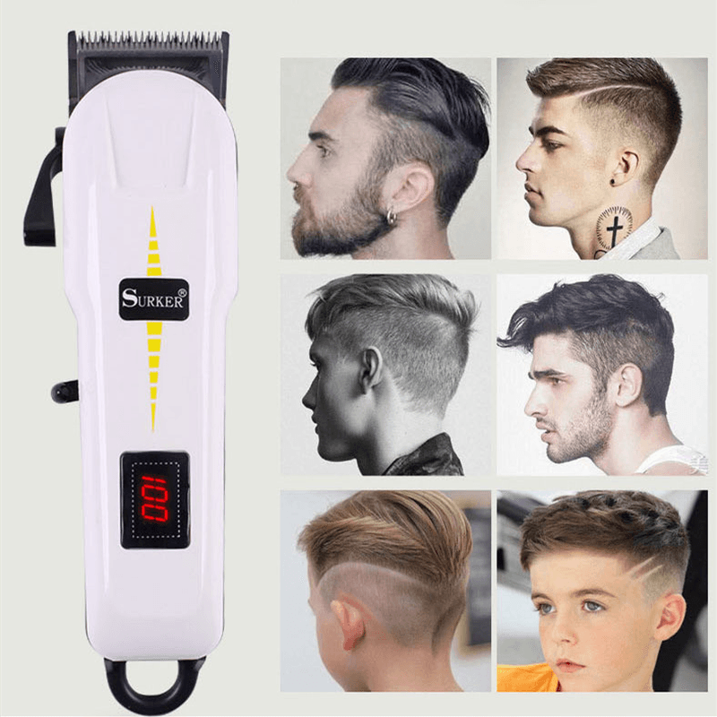 Surker Professional Cordless Hair Clipper Barber Hair Cutting Machine LED LCD Display Electric Hair Trimmer for Men Adult Child - Trendha