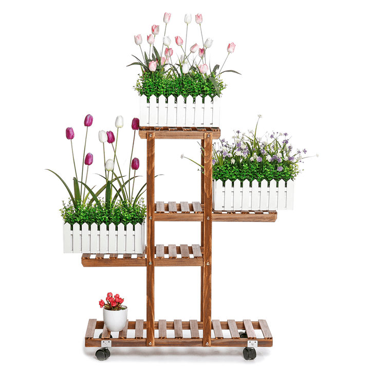 Multi Tier Wood Flower Rack Plant Stand Wood Shelves Bonsai Display Shelf Indoor - Trendha