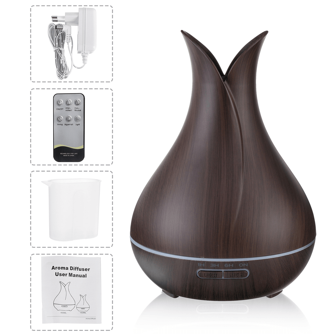 400Lml Electric Wood Grain Time Mode Cool Mist Humidifier Aroma Essential Oil Diffuser LED Lights Aroma Humidifier - Trendha