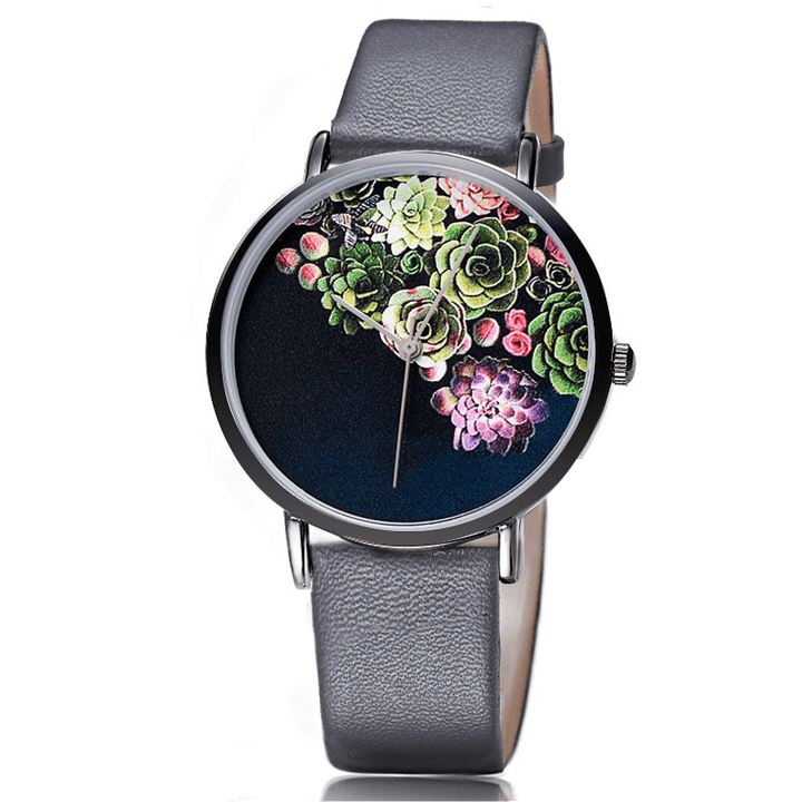 BAOSAILI 1011 Fashion Women Ultra-Thin Watch Case Flower Pattern Dial Leather Strap Quartz Watch - Trendha