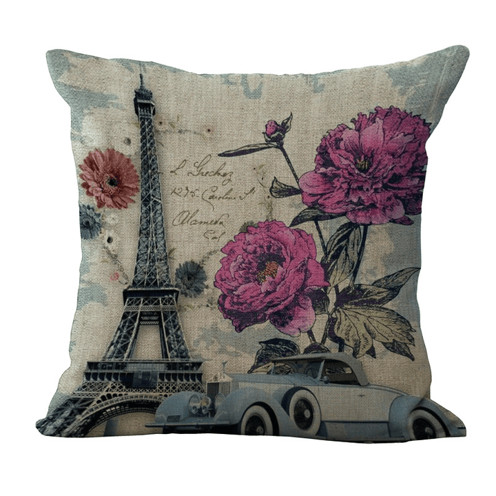 Paris Eiffel Tower Printed Pillow Case Linen Sofa Soft Cushion Cover - Trendha