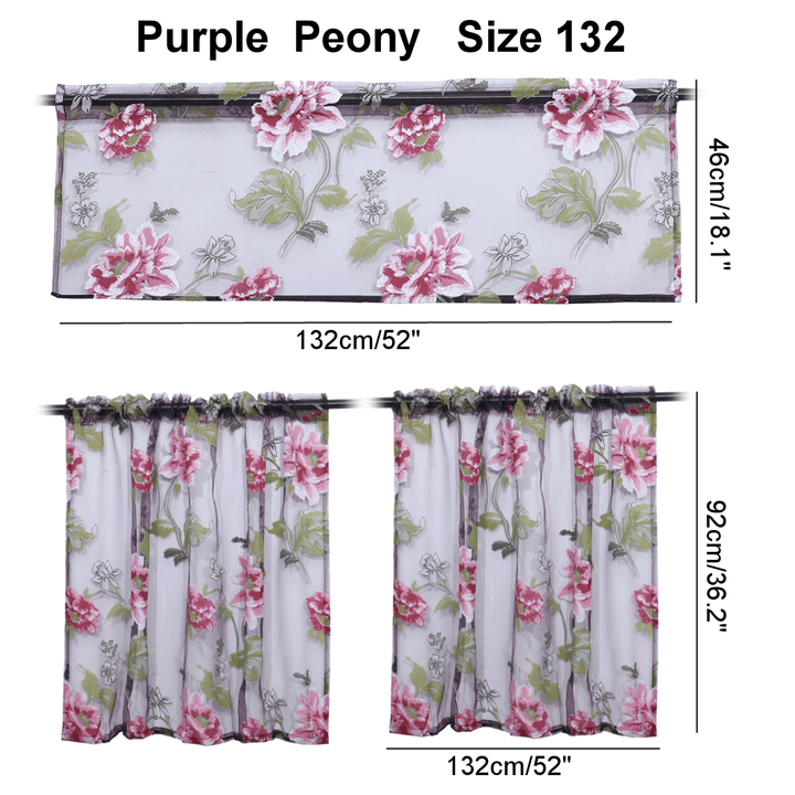 3 PCS Kitchen Curtain Washable Rod Pocket Curtain Tier Embroidered Floral Sheer Curtain - Trendha