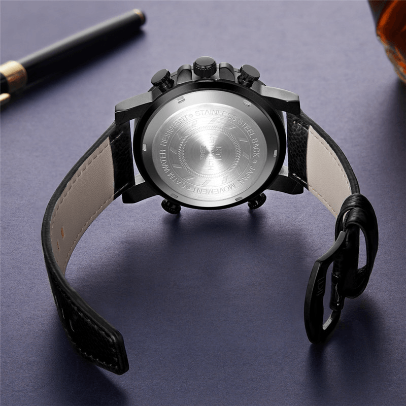 KAT-WACH 1845 Multifunction Digital Watch Luminous LED Chronograph Calendar Genuine Leather Strap 5ATM Waterproof Outdoor Men Dual Display Watch - Trendha