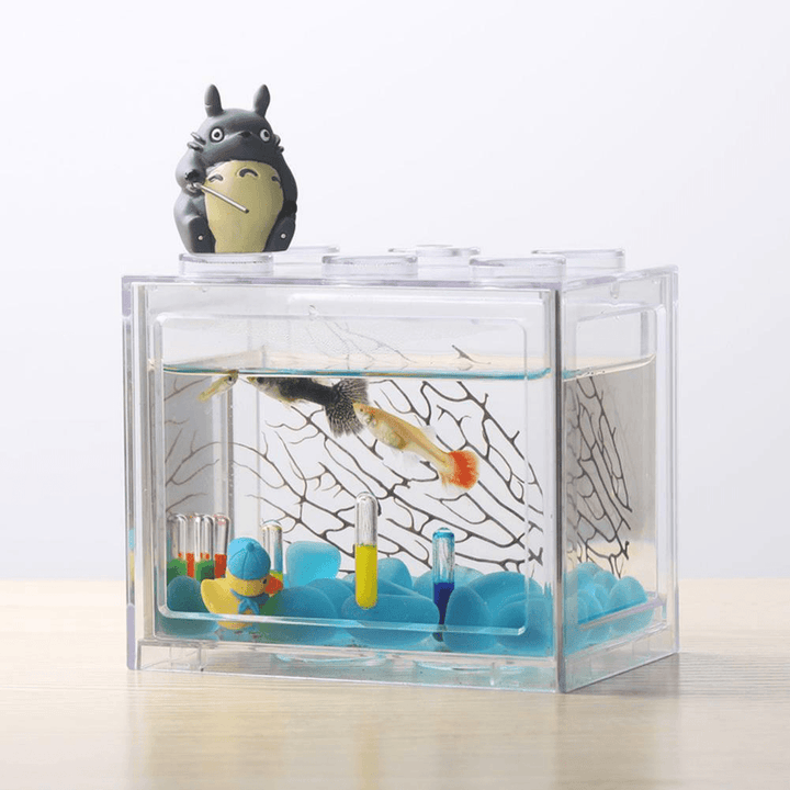 Colorful Clear Mini Fish Tank Aquarium LED Light Office Desktop Ornament Decor - Trendha