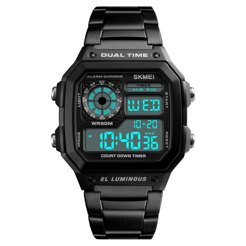 SKMEI 1335 Digital Watch Men Chronograph Alarm Watch Fashion Style Stainless Steel Sport Watch - Trendha