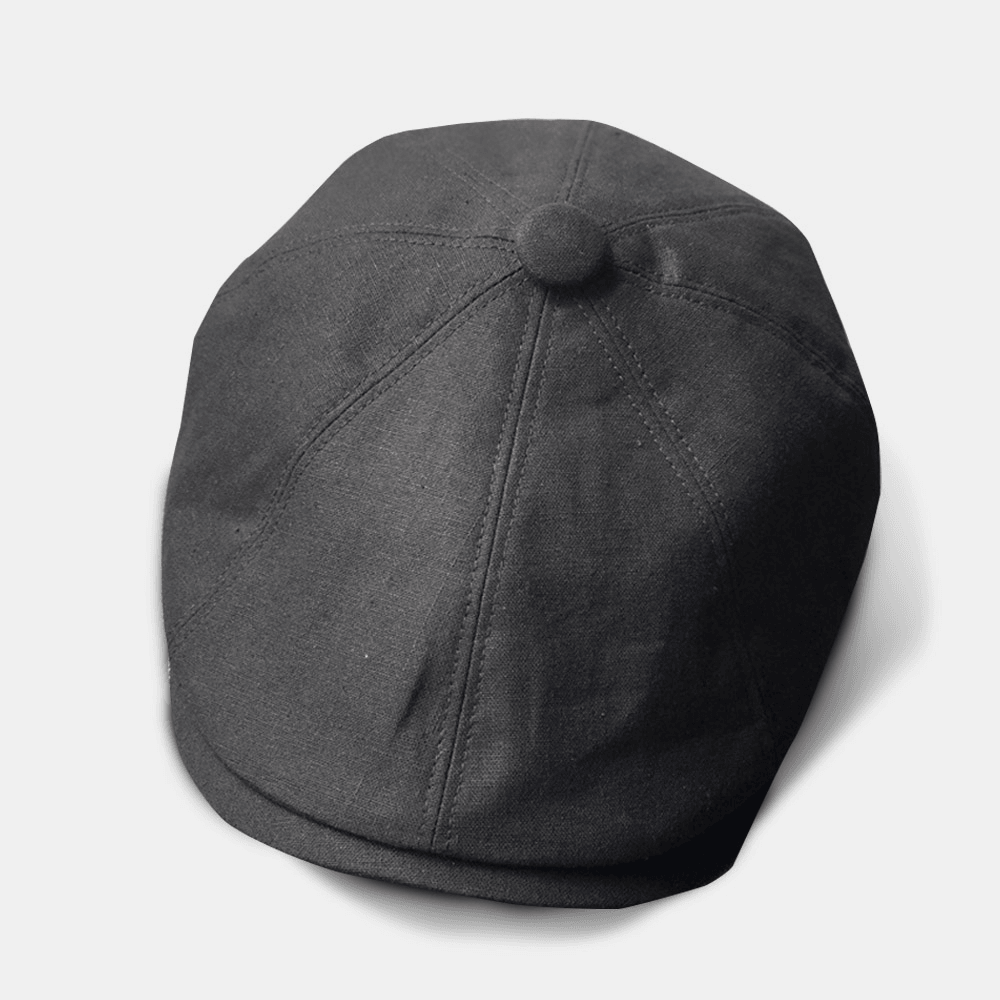 Men Cotton Linen Beret Cap Solid Color Retro Wild Newsboy Hat Forward Cap Octagonal Hat - Trendha