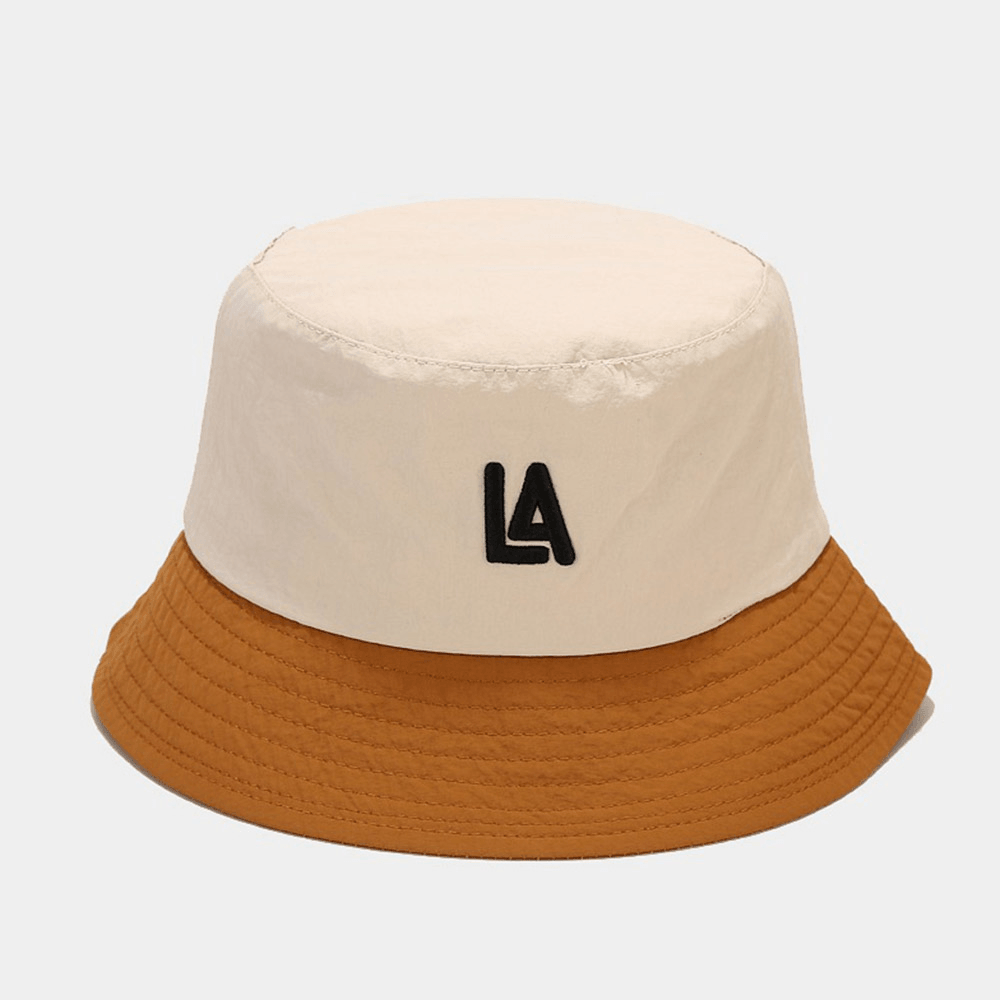 Unisex Quick-Drying Fabric Color-Block Letter Embroidery Fashion Sun Protection Bucket Hat - Trendha
