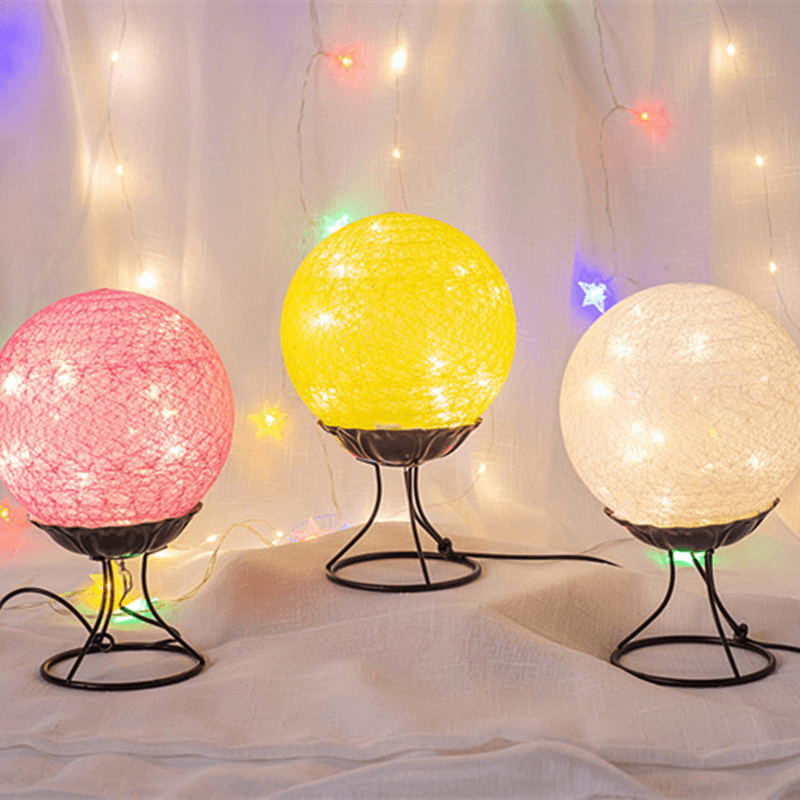 LED Linen Rattan Ball Desk Lamp USB Creative Romantic Night Light with Switch Button - Trendha