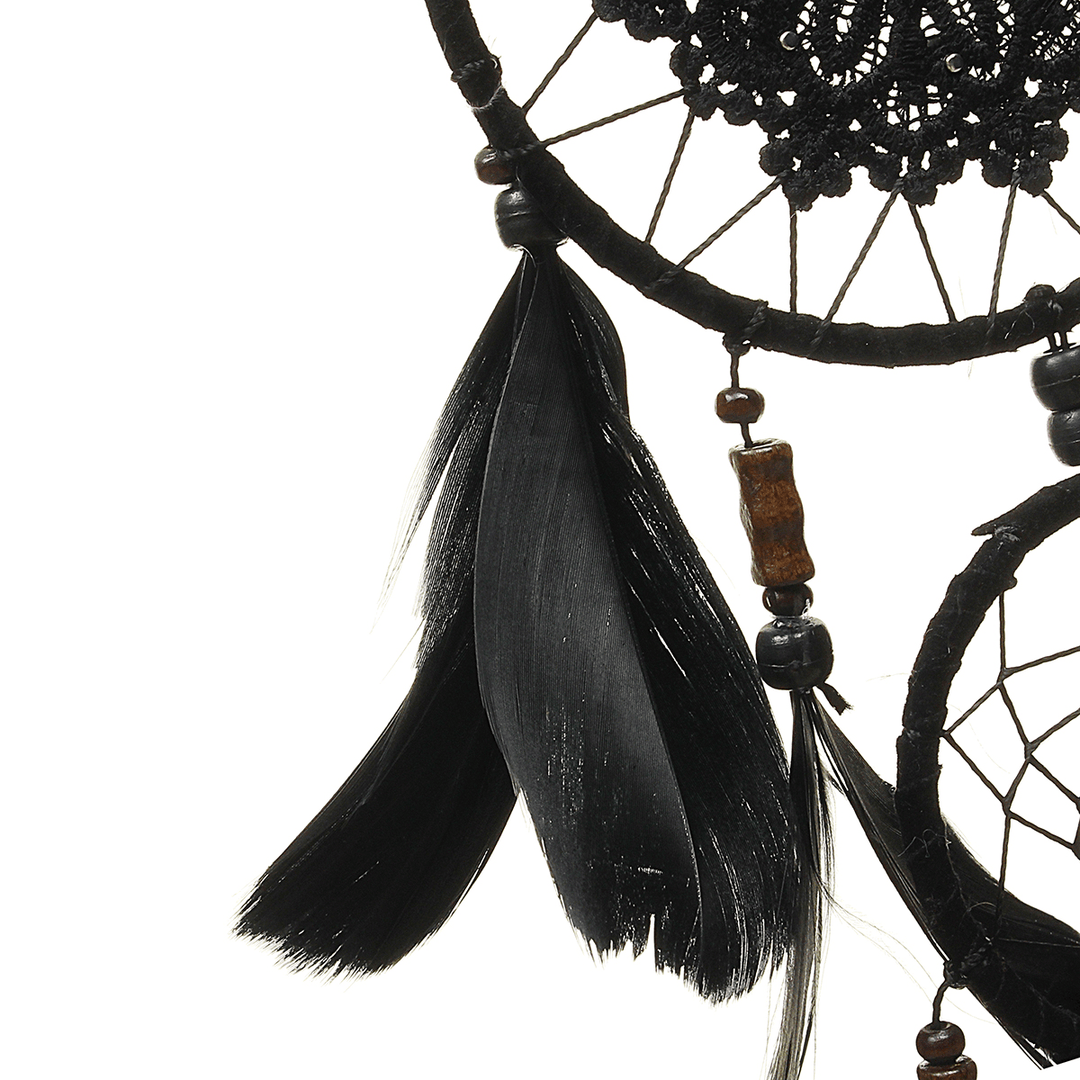 Handmade Dream Catcher Black Feather Wood Beads Balcony Room Wall Hanging Decorations - Trendha