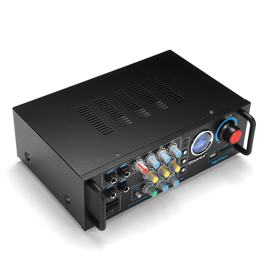 Qinxwz KA-638C 2CH 80W UV Meter Amplifier Karaoke Mixer Support Memory Card USB Microphone - Trendha