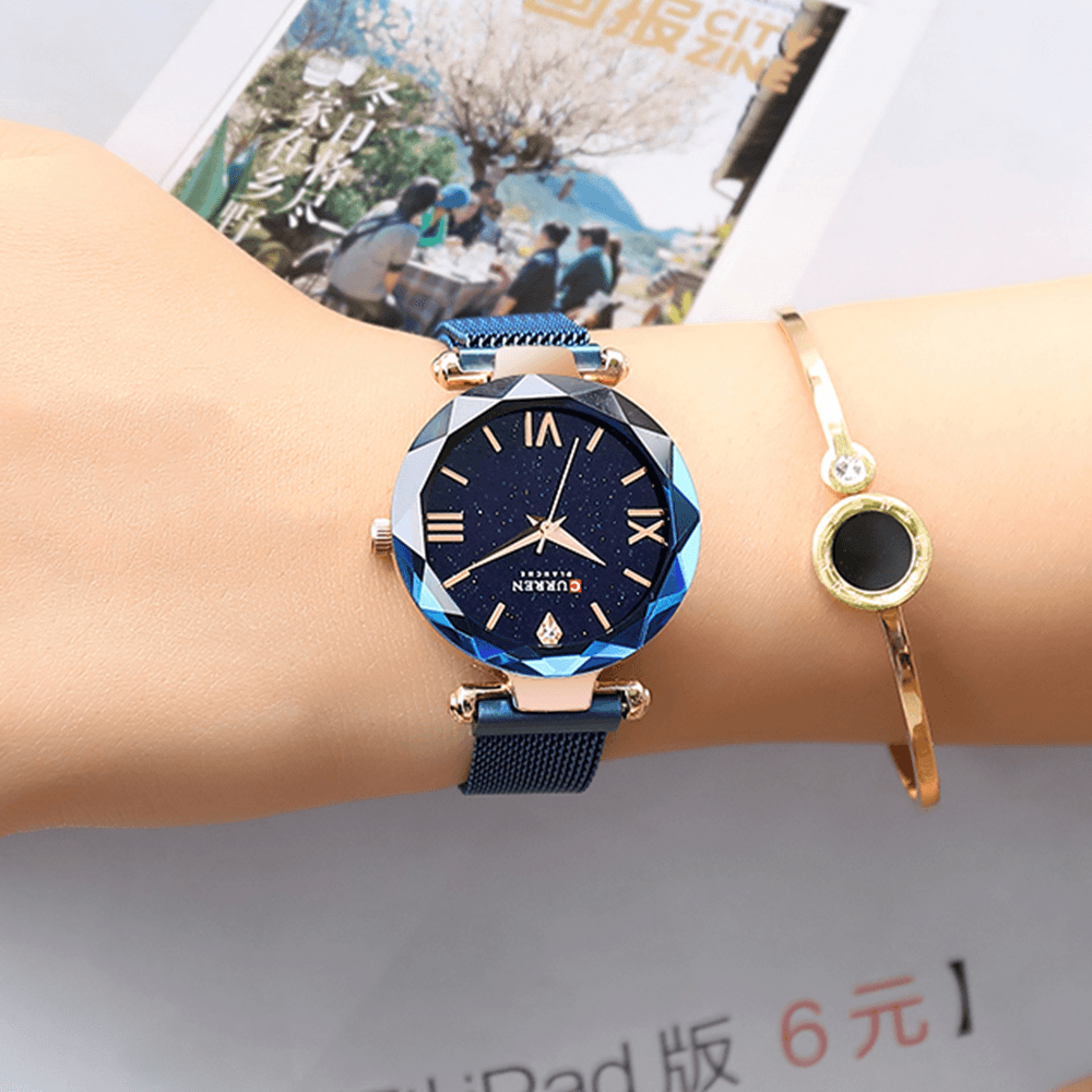 CURREN 9063 Elegant Design Romantic Sky Dial Show Women Wrist Watch Full Steel Quartz Watch - Trendha