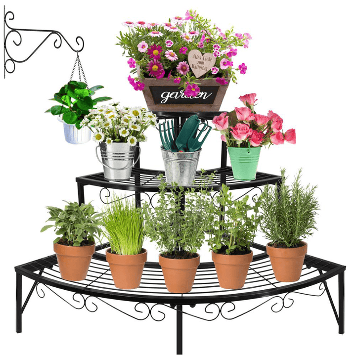 Multifunctional 3 Tier Metal Wrought Iron Flower Stand Corner Plant Rack Home Garden Indoor Display Plant - Trendha