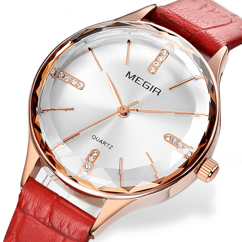 MEGIR 4213 Fashion Women Wristwatch Light Luxury Leather Strap Female Quartz Watch - Trendha