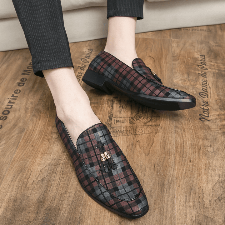 Men Microfiber Breathable Lattice Pattern Soft Sole Slip on Casual Business Shoes - Trendha