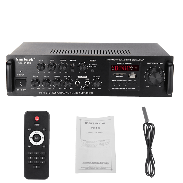 Sunbuck TAV-6188E 2000W Bluetooth5.0 Audio Amplifier Stereo Home Theater AMP Car Home 2CH AUX USB FM SD - Trendha