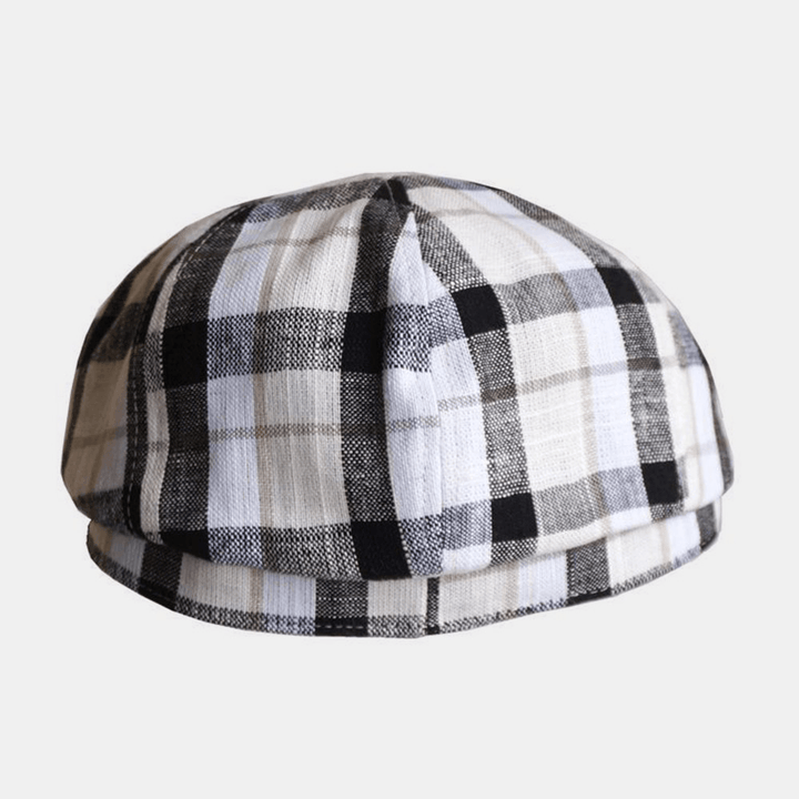 Men Linen Beret Cap Lattice Pattern British Retro Newsboy Hats Painter Hat Octagonal Hat - Trendha