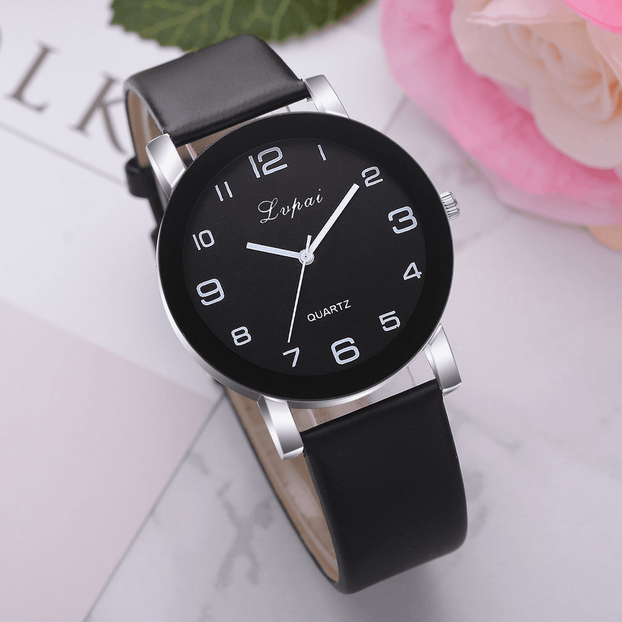 LVPAI P383 Fashion Casual Simple Big Dial PU Leather Strap Women Quartz Watch - Trendha