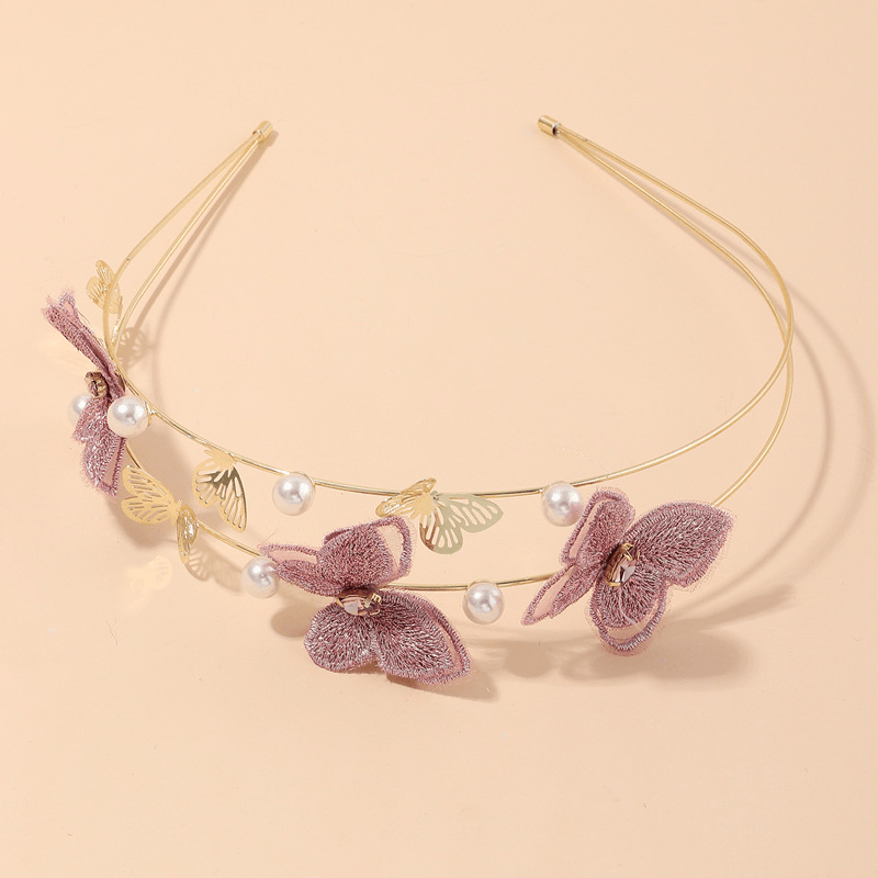 Cloth Handmade Embroidery Romantic Purple Butterfly Headband Hair Accessories - Trendha