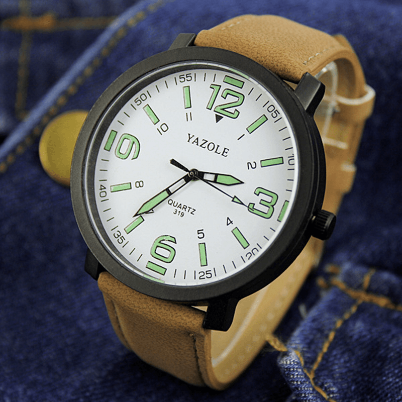 YAZOLE 319 Luminous PU Leather Band Men Analog Sport Wrist Watch - Trendha