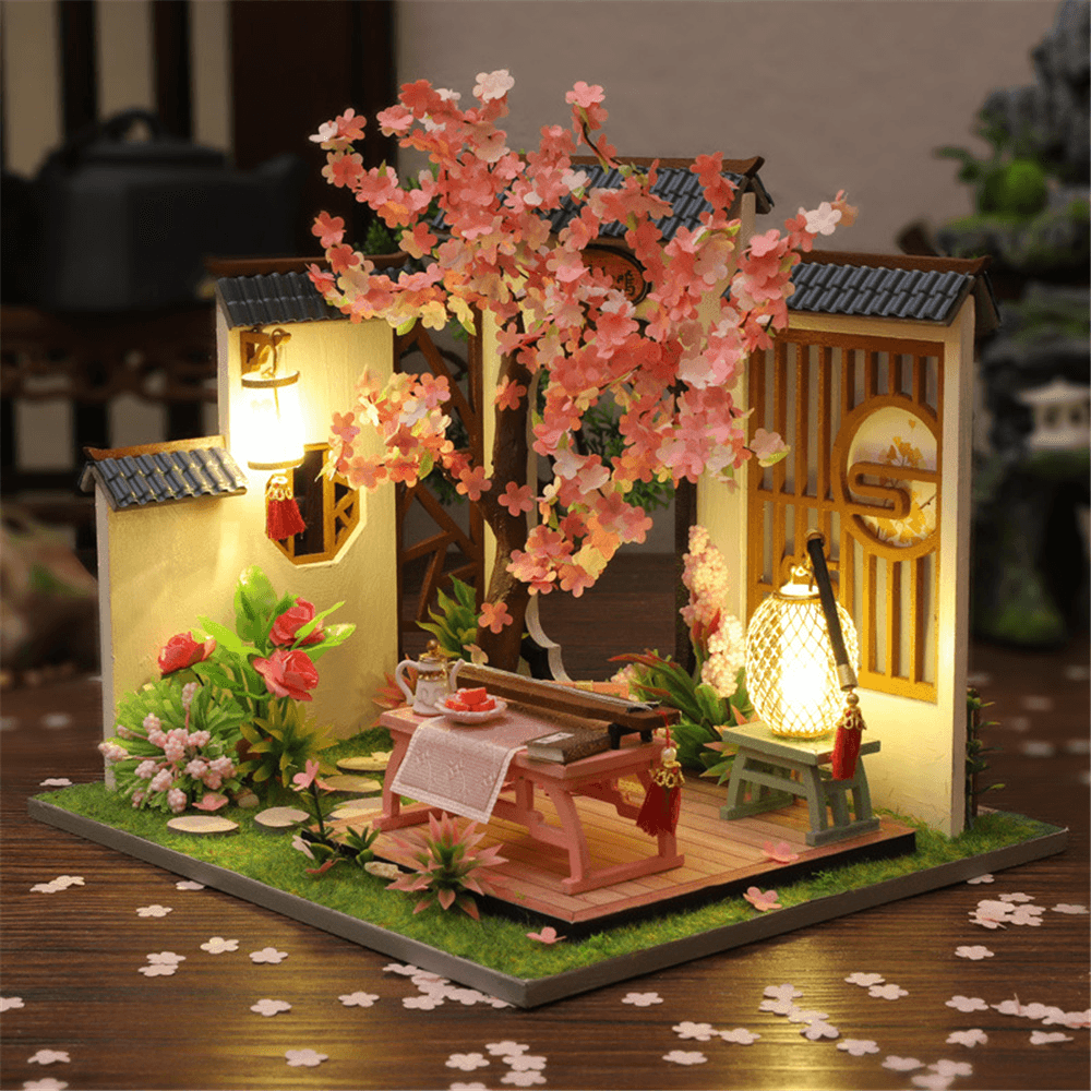 Creative DIY Chinese Style Retro Architectural Model Wooden Doll House Miniature Landscape Home Creative Gifts with Dust Cover and Furniture - Trendha