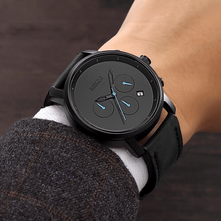 Fashion Leather Stainless Steel Band Simple Dial Date Display Men Quartz Watch - Trendha