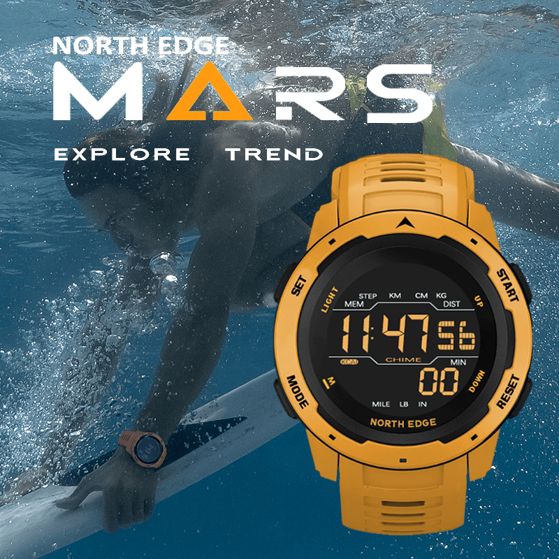 NORTH EDGE Mars Alarm Pedometer Countdown Sport Watch 50M Waterproof FSTN Screen Digital Watch - Trendha