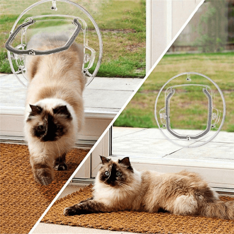 4 Way round Clear Locking Flap Pet Door Cat Small Dog for Screen Glass Window Pet Door - Trendha