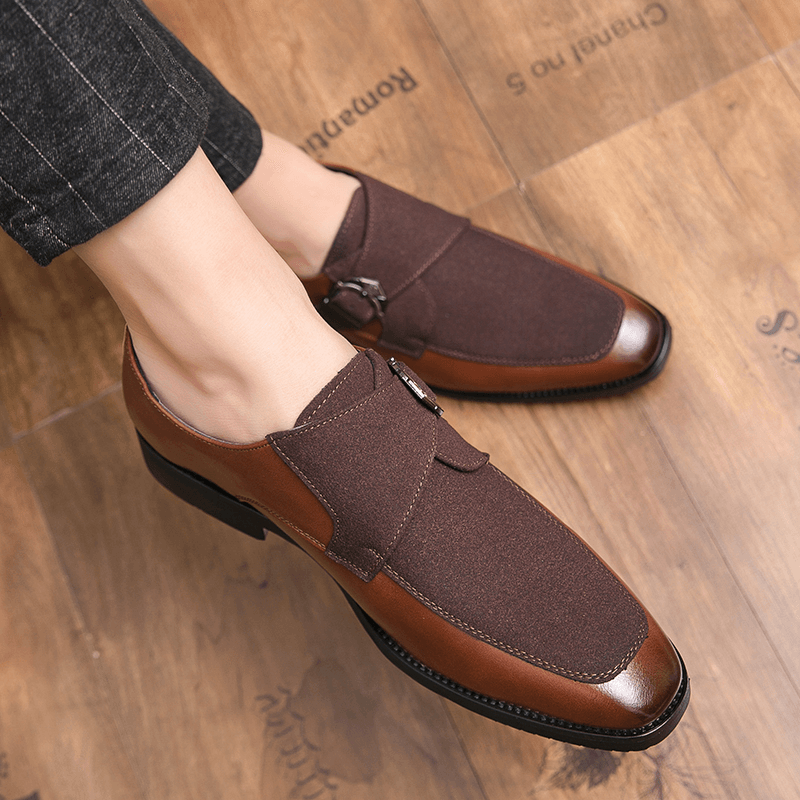 Men Retro Metal Buckle Leather Splicing Synthetic Suede Comfy Wearable Business Casual Shoes - Trendha
