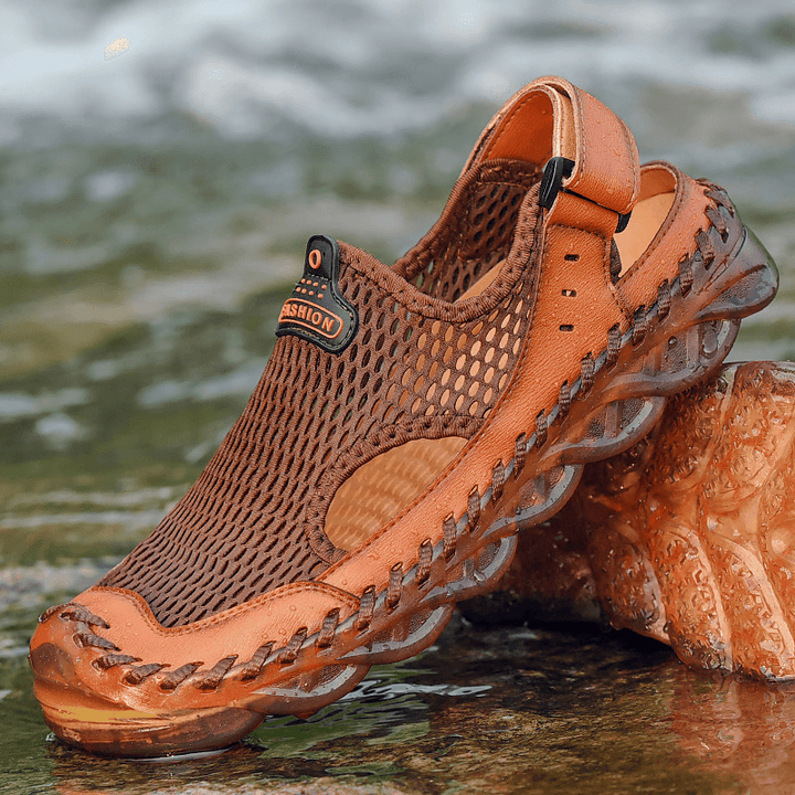 Men Outdoor Mesh Hand Stitching Closed Toe Water Shoes - Trendha