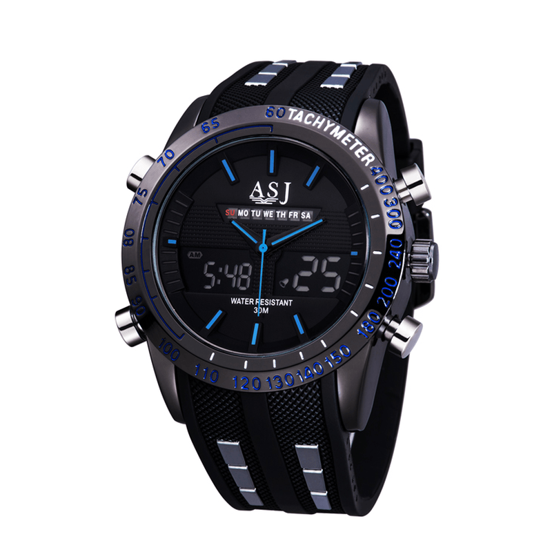 Fashion Sports Men Watch PU Leather Band 3D Dial Design LED Display Backlight LED Display Electronic Quartz Watch - Trendha