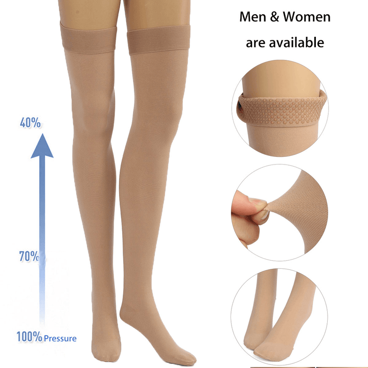 Skin Color anti Skid Compression Thigh Stocking Prevent Varicose Vein Socks Pain Relief Close Toe - Trendha