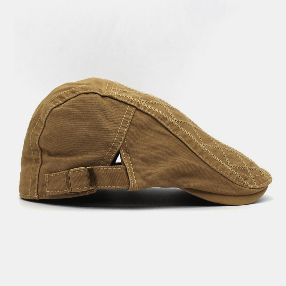 Men's Embroidered Beret Cap - Adjustable Cotton Flat Hat for Outdoor Travel and Sun Protection - Trendha