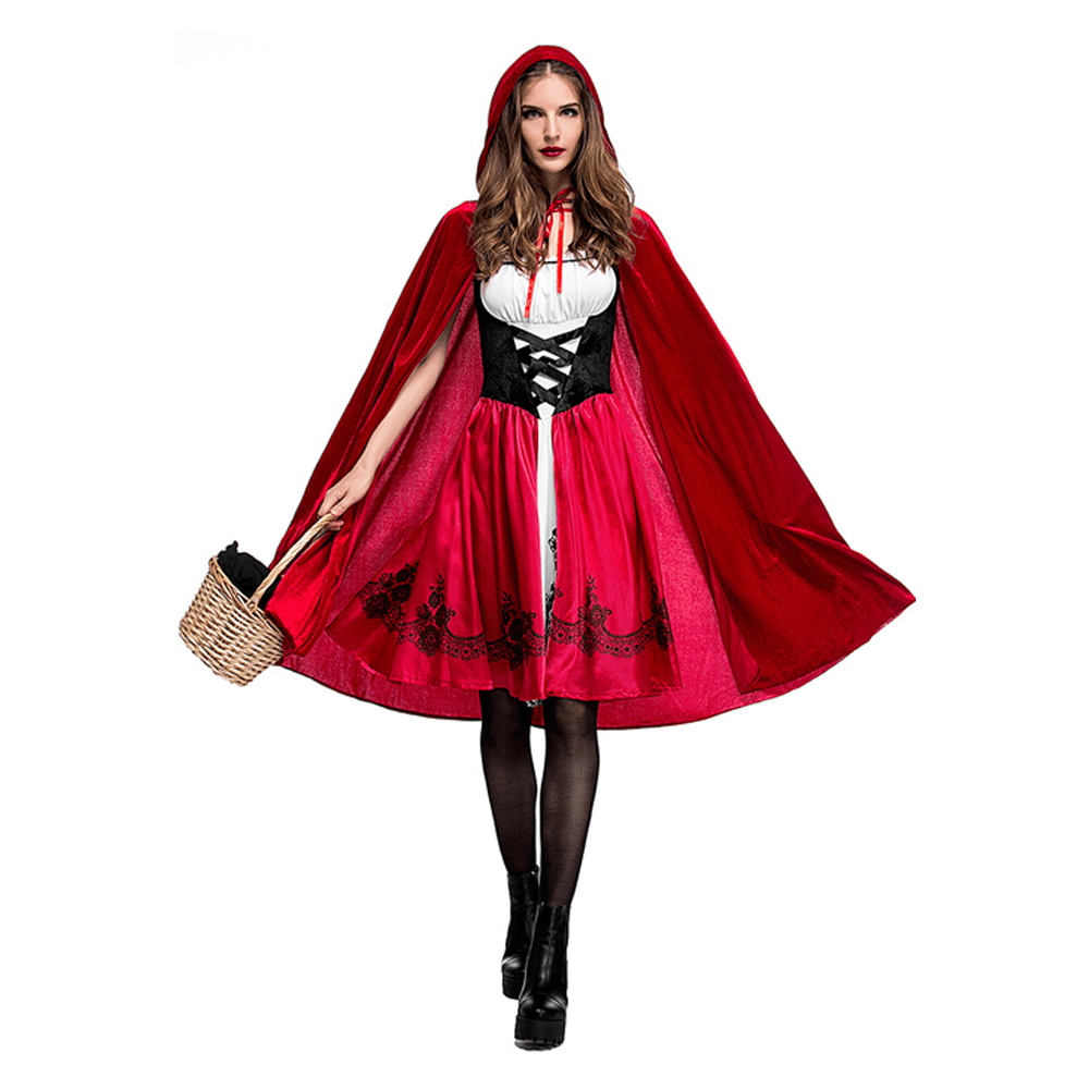 Halloween Female Little Red Riding Hood Suit Womens Solid Color Cosplay Party Dress Costumes Toy - Trendha