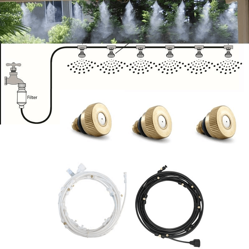 Water Misting Cooling System Kit Summer Sprinkler Brass Nozzle Outdoor Garden Dust Removal Spray Hose Irrigation Set - Trendha