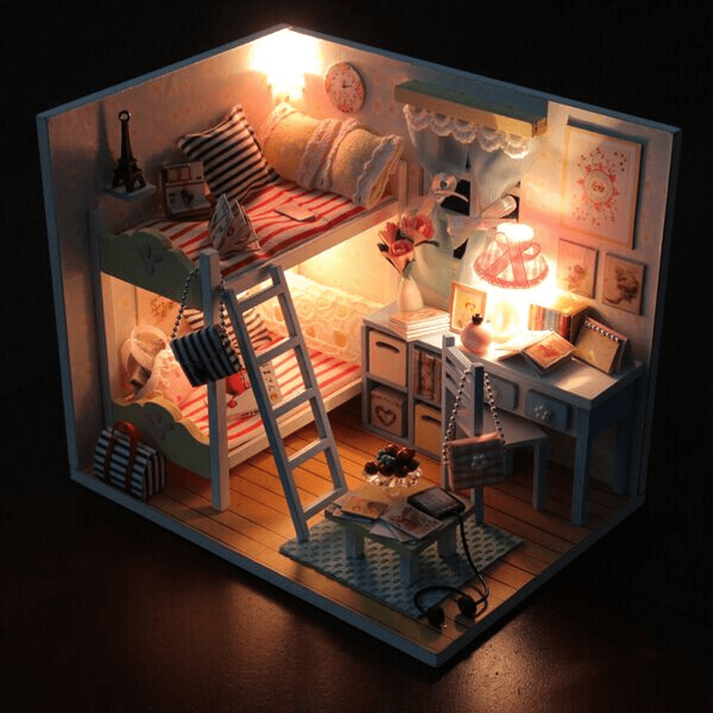 Hoomeda DIY Wood Children'S Memories with Led+Furniture+Cover Dollhouse - Trendha