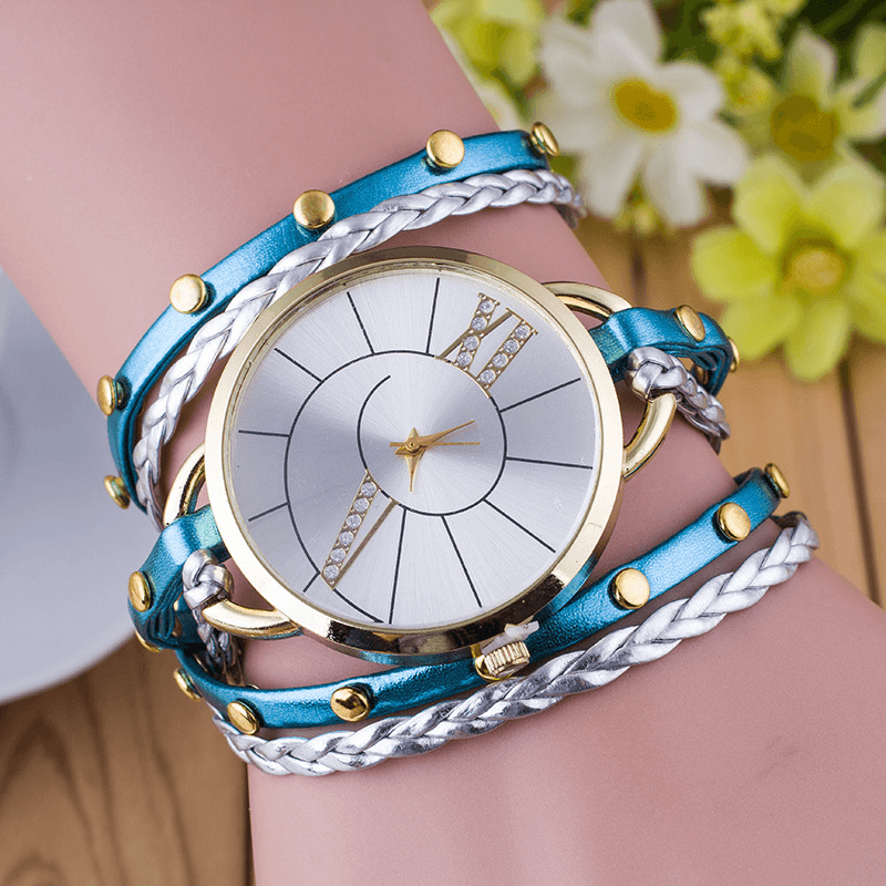Simple Dial Leather Strap Crystal Algarismos Romanos Quartz Watch Women Bracelet Watch - Trendha