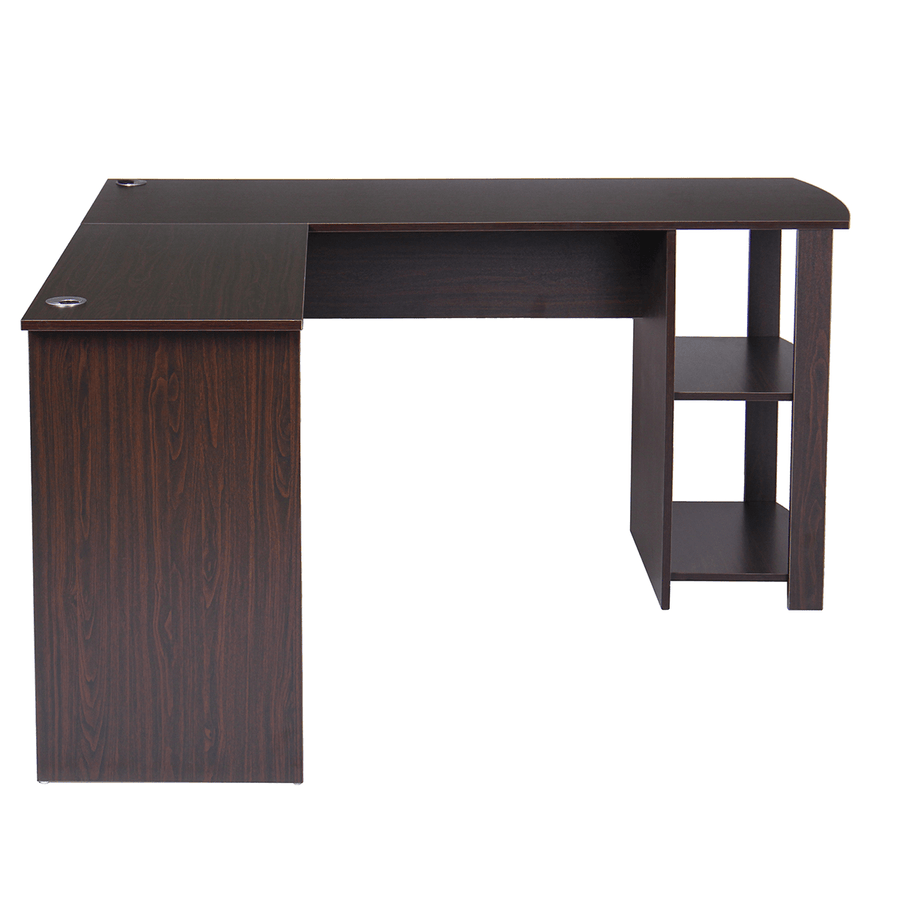 L Shape Computer Laptop Desk Conner Table 2 Tiers Shelf Bookshelf 53"L 28"H Wood for Home Office Study Working - Trendha
