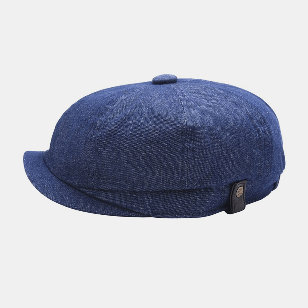 Men Denim Patchwork Beret Cap Casual Retro Elastic Band Octagonal Hat Flat Hat Painter Newsboy Cap - Trendha