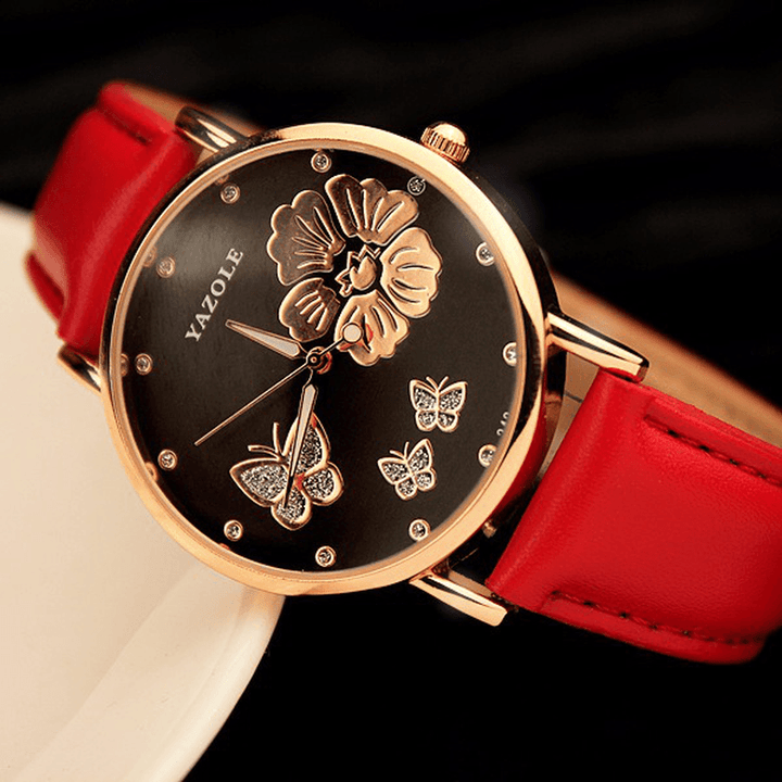 YAZOLE 343 Crystal Elegant Design Ladies Wrist Watch Leather Band Quartz Watch - Trendha