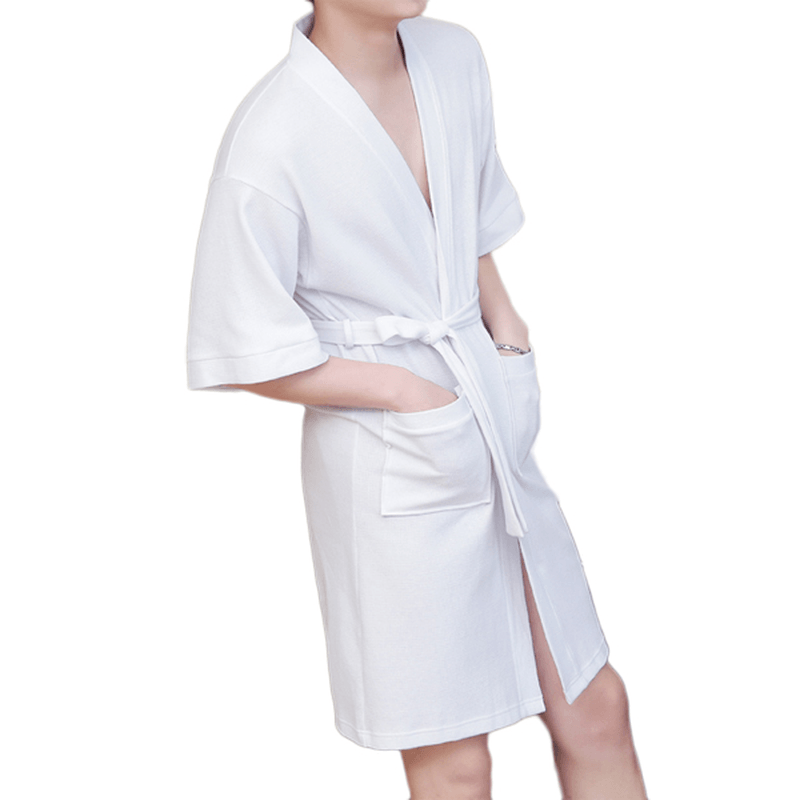 Honana BX-988 Towel Bathrobe Dressing Gown Unisex Men Women Solid Cotton Couple Waffle Sleep Lounge - Trendha